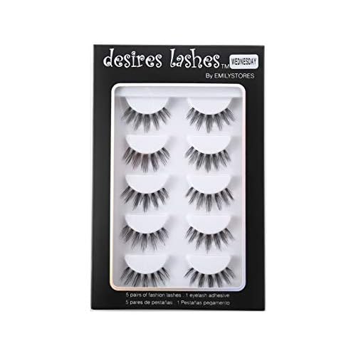 DESIRES LASHES False Eyelash Natural Wispy Fluffy Strip Style Asian Japanese Korean Clear Band Eye Lash 5 Pairs (03 Wednesday)