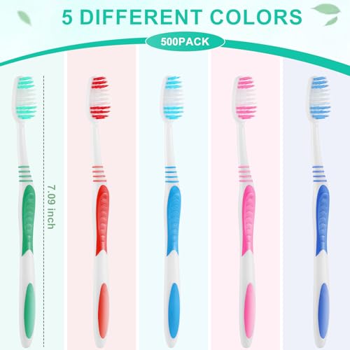 500 Pack Individually Wrapped Adult Toothbrushes with Covers - Bulk Multi-Color