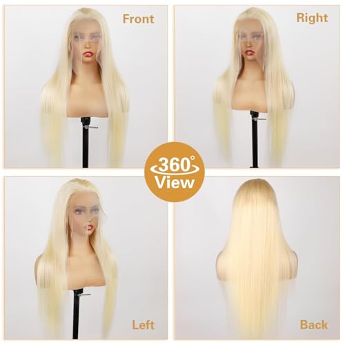 Goalroya Blonde Straight 26 Inch 613 Human Hair Lace Front Wig, 200% Density, Pre-Plucked, HD 13x6 Frontal