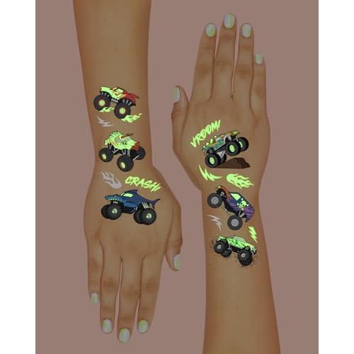 xo, Fetti Glow In The Dark Monster Truck Temporary Tattoos - 50 Foil Styles | Truck Birthday Party Decorations, Boys Pick Up Truck Party Favors, Race Car Temp Tats, Kids Arts and Crafts Supplies