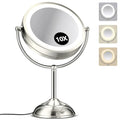 Silver 10X Lighted Makeup Mirror with 3 Color Modes & Adjustable Brightness