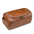 Light Brown Leather Travel Toiletry Bag for Men with Hanging Hook - Small Organizer