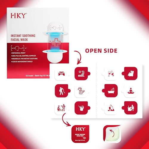 HKY Cooling Instant Soothing Facial Mask - Skin care Redness Relieving Deep Hydrating Pore Tightening with Zinc PCA, Botanical Peony, CoQ10, For Repair Skin Barrier(1 Box 12 Count)