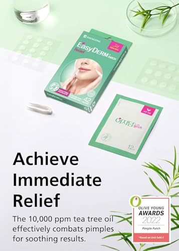 DWEasyDerm Invisible Pimple Patch 42 Count Relief Pack with Tea Tree Oil, Waterproof & Slim