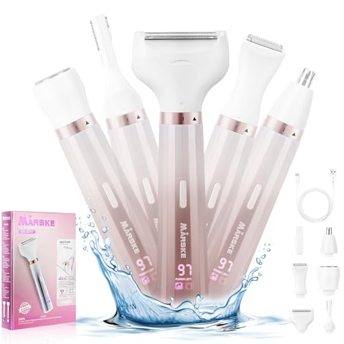 HaetFire Women's 5-in-1 Electric Shaver with Gold Trim, Waterproof Bikini & Face Trimmer