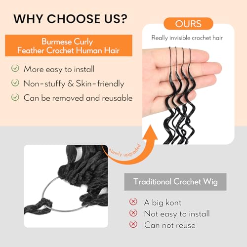 Burmese Curly Crochet Hair Extensions 18 Inch 60g Pre-Separated Natural Black