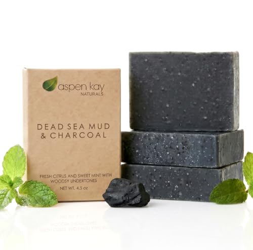 Dead Sea Mud & Charcoal Soap Set - Handmade Face & Body Soap with Citrus & Mint - 3 Pack