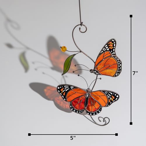 Pair of Monarch Butterfly Stained Glass Suncatchers Handmade Window Decor