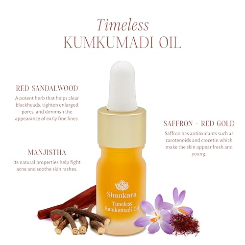 Shankara Kumkumadi Oil for Face - Pure Saffron with 32 Ayurvedic Flowers ? Gua Sha Facial Oil for Glowing Skin ? (5ml) Timeless Kumkumadi Tailam Original Scent ? Moisturizing and Hydrating