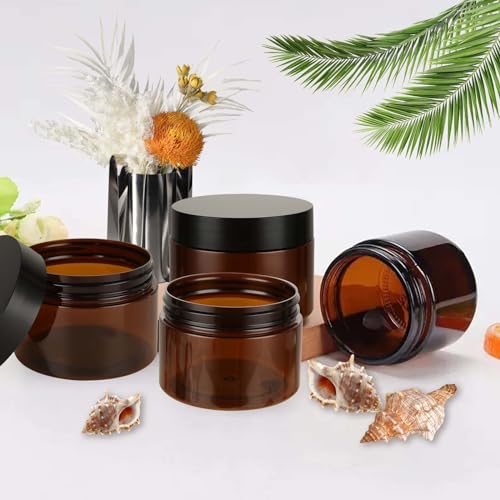 50 Pack 4oz Amber Plastic Cosmetic Jars with Lids - Refillable Travel Containers