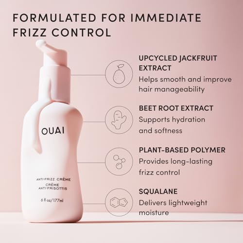 OUAI Anti Frizz Cream 6 oz - Paraben, Phthalate & Sulfate Free, Hydrating, Long-Lasting Frizz Control