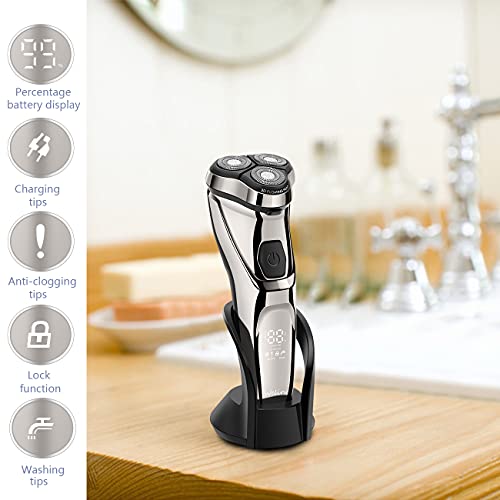Wireless Waterproof Rotary Electric Razor for Men with Pop-Up Trimmer - Wet & Dry Cordless Shaver