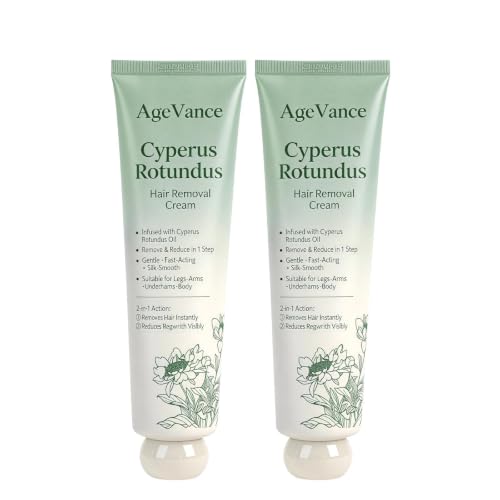 AgeVance Cyperus Rotundus Hair Removal Cream 2-in-1 Skin Moisturizer, 3.52 Oz Pack of 2