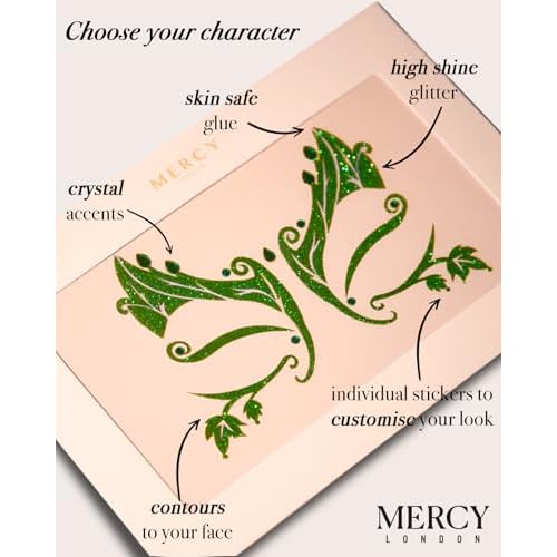 Poison Ivy Leaf Face Jewels by Mercy London Green Costume Accessories Face Gems Jewels All In One Halloween Headpiece Stick On