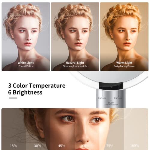 LED Makeup Mirror with 10X Magnification, 3 Colors & Brightness - White