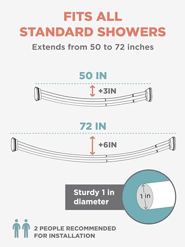 Adjustable Double Curved Shower Curtain Rod - No Drill Tension Mount, 50-72 Inch Satin Nickel