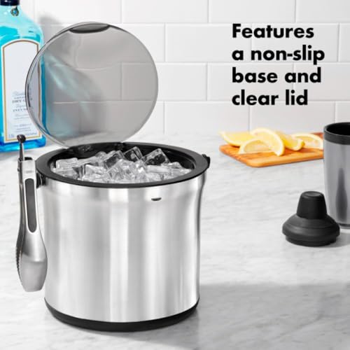 Stainless Steel Ice Bucket and Tongs Set with Lid - 4 Quart Capacity