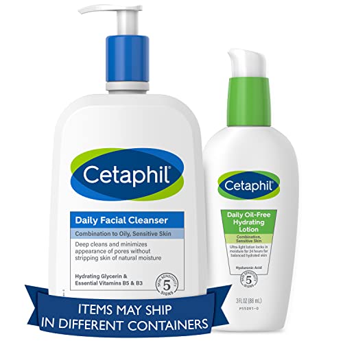 Cetaphil Sensitive Skin Facial Cleanser & Hydrating Lotion Set - 20 oz & 3 oz