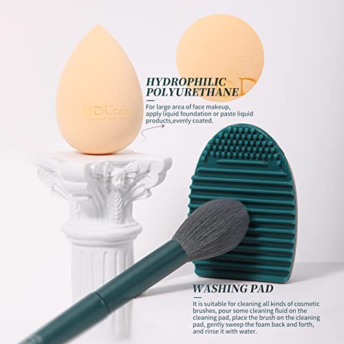 DUcare Dark Green 19pcs Makeup Brush Set with Sponge & Cleaning Mat – Vegan, Soft, Professional Tools