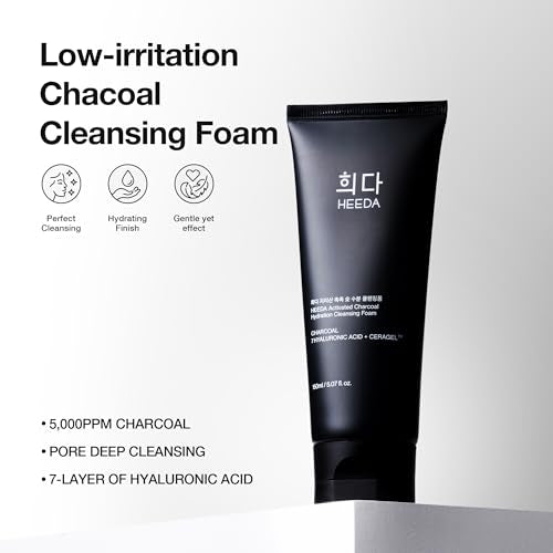 HEEDA Korean Charcoal Cleansing Foam - Hydrating Deep Pore Face Wash 5.07 Fl Oz