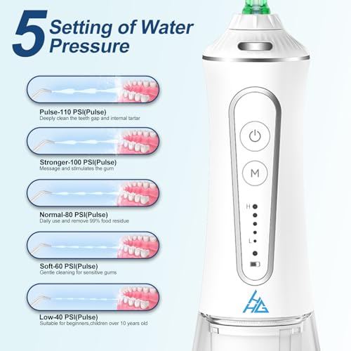 Cordless Travel Water Flosser with 5 Modes, Rechargeable, Waterproof, 300ml Tank