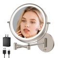 FUNTOUCH 5000mAh Rechargeable Wall Mount Makeup Mirror with Lights, 30X/1X Magnifying 9" Double Sided Mirror, 3 Color Lights,Touch Dimmable, 360 Rotation Extended Arm with Adapter,Brush Nickel