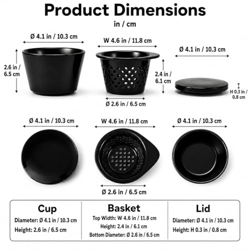 Black Ceramic Denture Cleaning Cup with Lid & Removable Basket - Hygienic Soaking Container