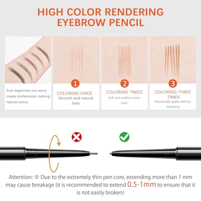 Browcharm Microblading Brow Pencil, 0.9mm Fine Tip, Waterproof Eyebrow Pencil, with 1+1 Same Color Refills, Shapes, Defines, Fills, and Contours for Full, Natural-Looking Brows (02 Light Grey)