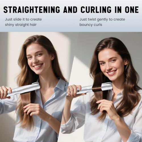 Hatteker 2-in-1 Hair Straightener Curling Iron Flat Iron - Silver