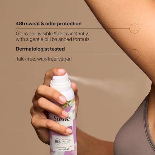 Suave Powder & Petals Antiperspirant Deodorant Dry Spray - 48Hr Odor & Wetness Protection, 3.8oz, 12 Pack