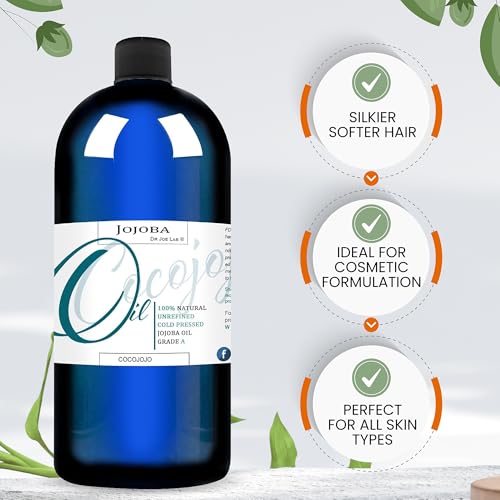 Cocojojo Organic Jojoba Oil 32 Fl Oz - Pure Cold Pressed Moisturizer for Hair & Skin