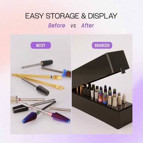 PANA Rectangle Nail Drill Bit Holder Display Organizer Case - Dustproof Carbide Bit Storage Container Box For Manicure Tools Nail Salon - 30 Holes Silver (Drill Bits Not Included)