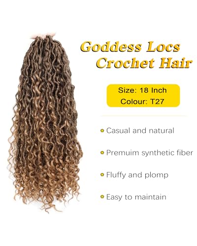 Goddess Locs Crochet Hair 18 Inch T1B/27 - Curly Faux Locs for Black Women, 7 Packs