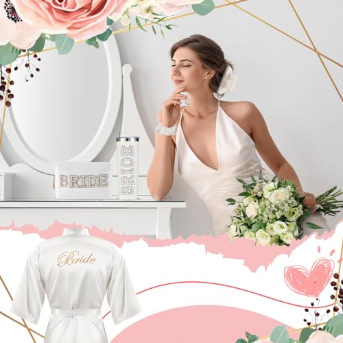 Bridal Shower Gift Set with Satin Robe, Stainless Steel Tumbler, Claw Clip & More