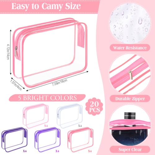 Pink Purple 20 Pcs Clear Travel Toiletry Bags Waterproof PVC Organizer Set