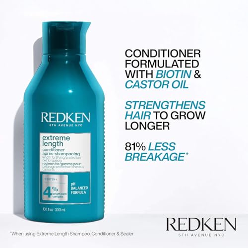 Redken Extreme Length Conditioner 10.1 Fl Oz for Longer, Stronger Hair – Biotin & Castor Oil