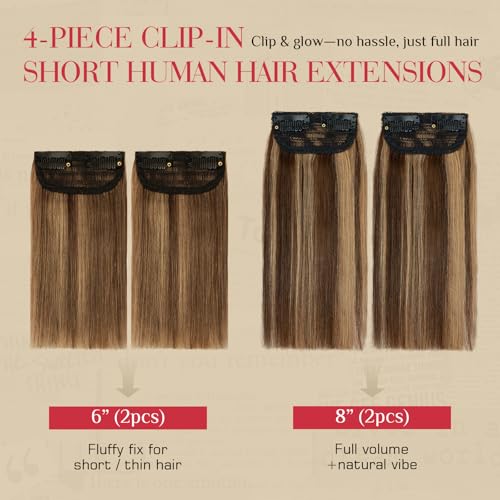 Clip in Hair Extensions 4PCS Short Human Hair - Medium Brown & Dark Blonde Variation of THIS listing