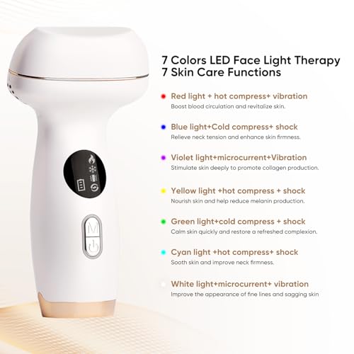 Microcurrent Facial Device with Red Light Therapy - 7-in-1 LED Sculptor & Hot Gua Sha for Face Neck Eye Firming, Depuffing & Double Chin Reduction