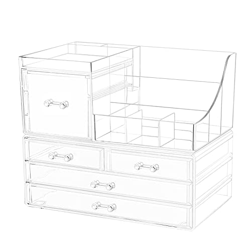 Cq Acrylic 2-Pack Clear Makeup Organizer with 5 Stackable Drawers & Top Holder