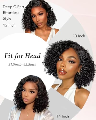 10 Inch Curly Bob Human Hair Wigs Glueless Pre Plucked Natural Color - 300 Density
