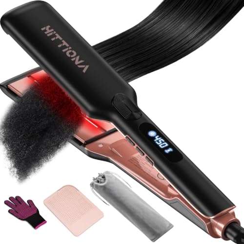 Ceramic Hair Straightener 1.75 Inch Wide Infrared Flat Iron for Thick & Curly Hair - Matte Black