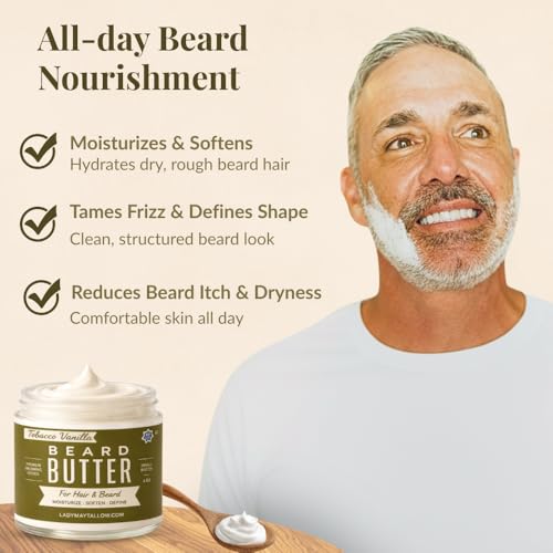 Tallow Man Tobacco Vanilla Beard + Body Butter | Men's Grooming | Grass-Fed Tallow | 9oz