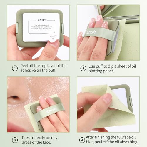 Erinde Oil Blotting Sheets for Face with Mirror and Puff, 300 Sheets Oil Blotting Paper for Oily Skin, Face Oil Absorbing Sheet, Natural Oil Control Film, Absorb Excess Oil, Makeup Friendly