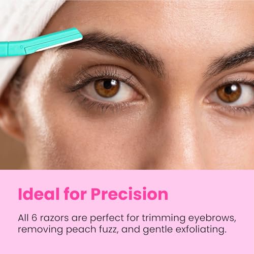 Lindo Brow Razor - Eyebrow Razor & Dermaplaning Tool, Multipurpose, Exfoliation, Face and Peach Fuzz facial Hair Removal dermaplane (6pcs)