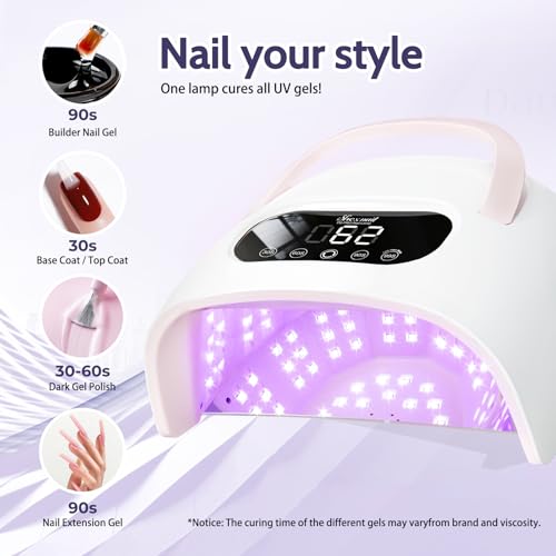 Extra Large UV Nail Lamp, 150W Corded Professional LED Light for Gel Nails, Plug-in Fast Cure with 4 Timers, Smart Sensor Big Size Manicure Dryer for Salon Home Gifts Women