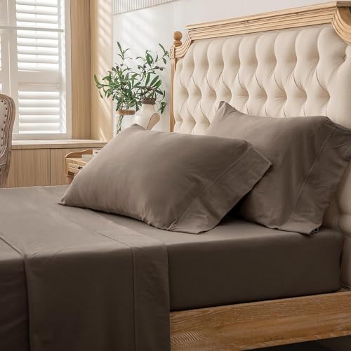 PURE ERA King Jersey Knit Sheet Set Solid Brown - Soft Cotton Bedding