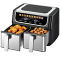 9.5 Quart Dual Basket Air Fryer - Black, 10-in-1 Large Capacity with Presets