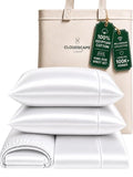 Egyptian Cotton King Sheets - Silky Sateen Bed Linen, Deep Pocket, White - Variation 01