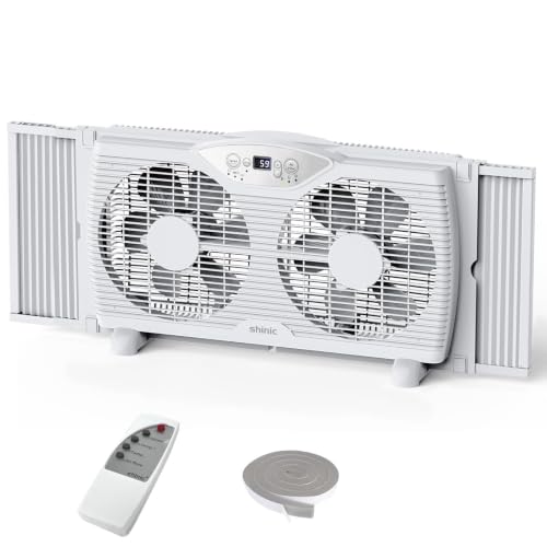 Shinic Twin Window Fan with Reversible Airflow, Thermostat & 3 Speeds