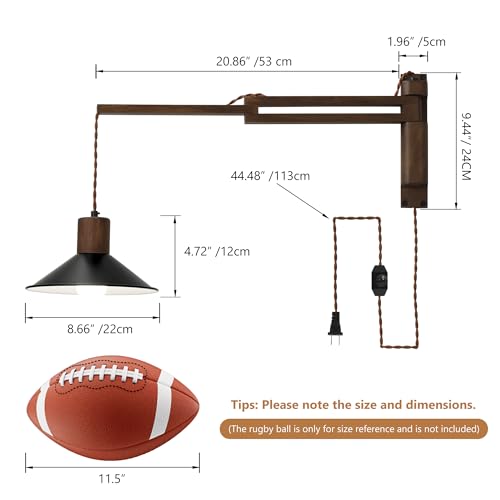 Black Wood Plug-in Wall Lamp with Adjustable Swing Arm - Farmhouse Bedroom Lighting